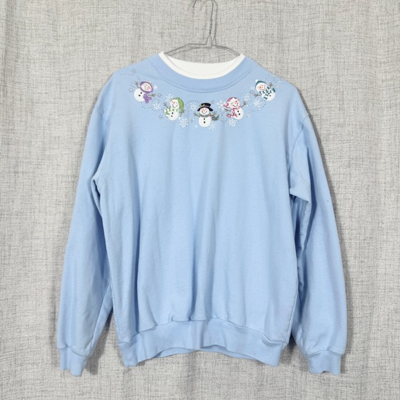 morning sun Tops - Morning Sun Snowman Sweatshirt Sz L Light Blue Snowman Christmas Winter Holiday